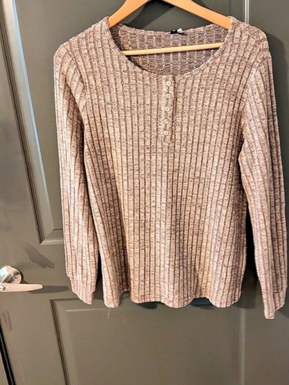 Automet Long Sleeve Ribbed Henley Top Brown Medium